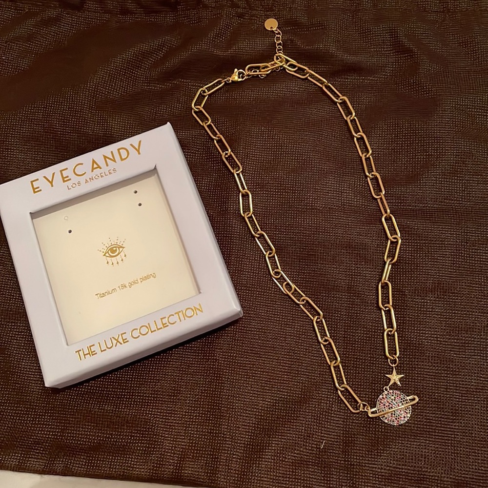Eye Candy gold plated link constellation necklace with colorful stones